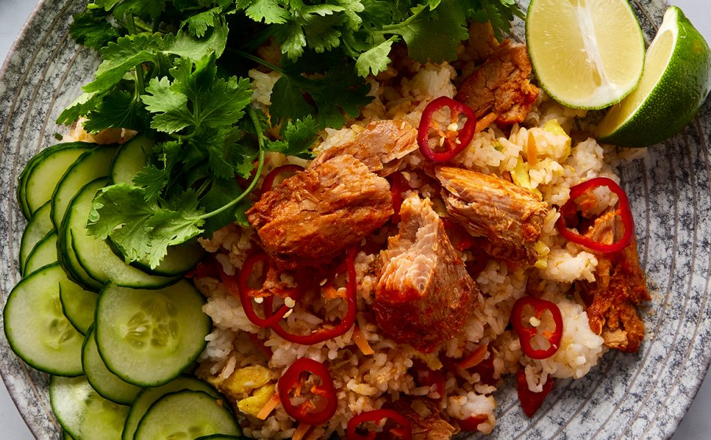 Thai Fried Rice with Tonnino Yellowfin Tuna Fillets with Spicy Thai Chili in Olive Oil