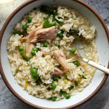 Asparagus & Spring Pea Truffled Risotto with Tonnino Tuna Fillets in Olive Oil infused with Truffle